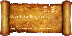 Dianiska Bálint névjegykártya
